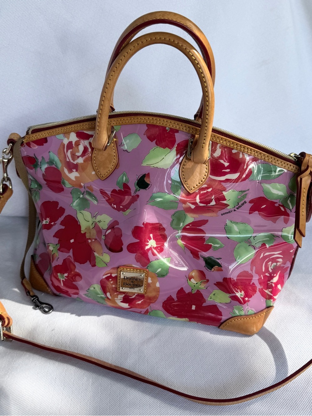 Dooney & Bourke Floral Satchel Bag Rose Print Coated Canvas Crossbody Handbag